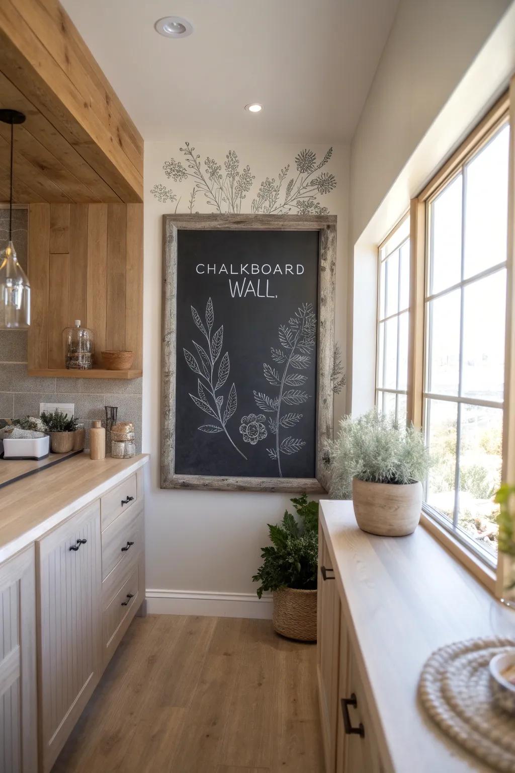 Add a touch of playful elegance to your home with a chic chalkboard wall. Perfect for notes, doodles, and daily inspiration!
