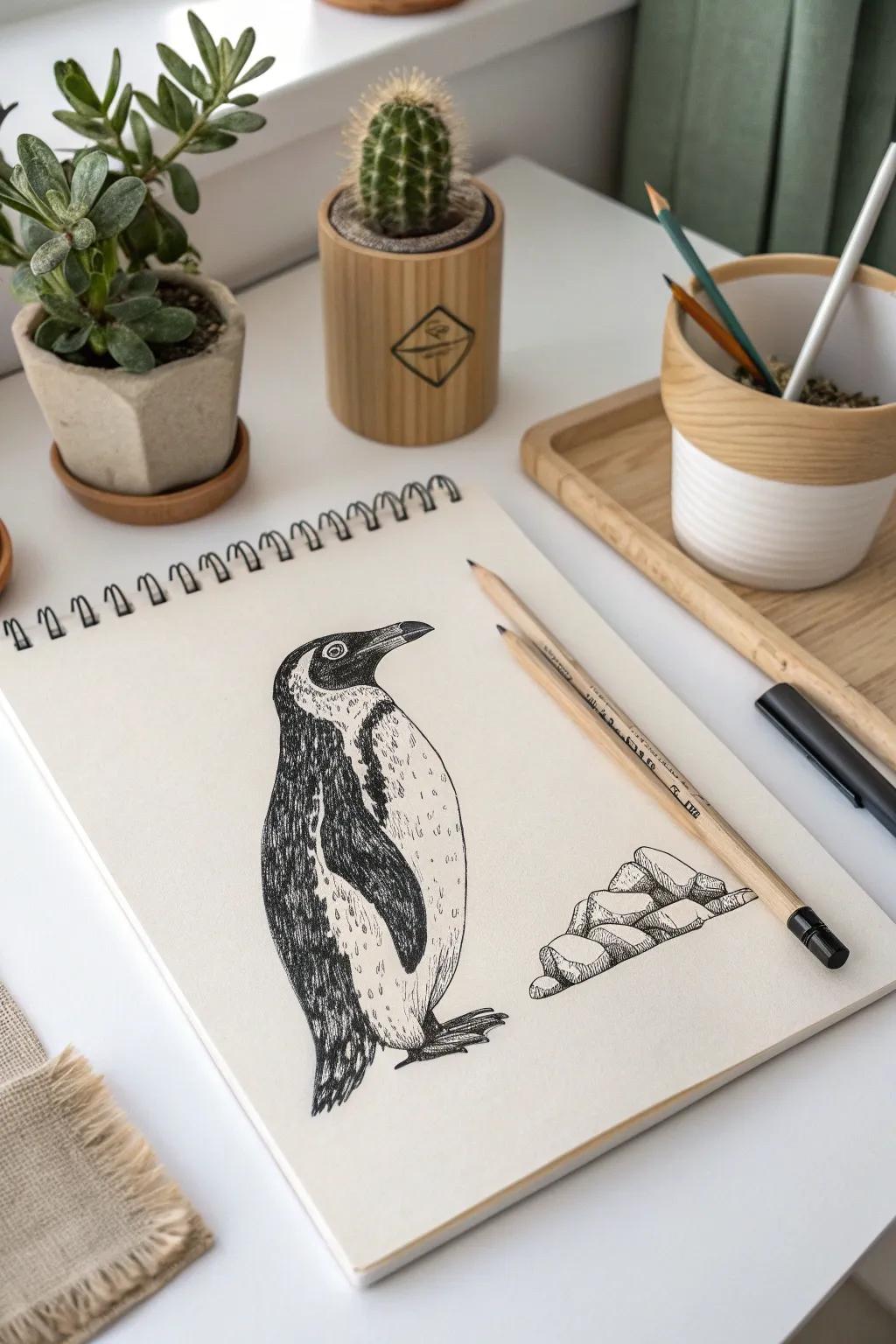 Capture the charm of simplicity with this delightful penguin sketch, perfect for a Scandinavian-inspired art corner.