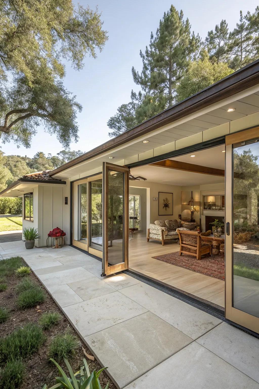 Seamless transitions between indoor and outdoor spaces enhance ranch living.