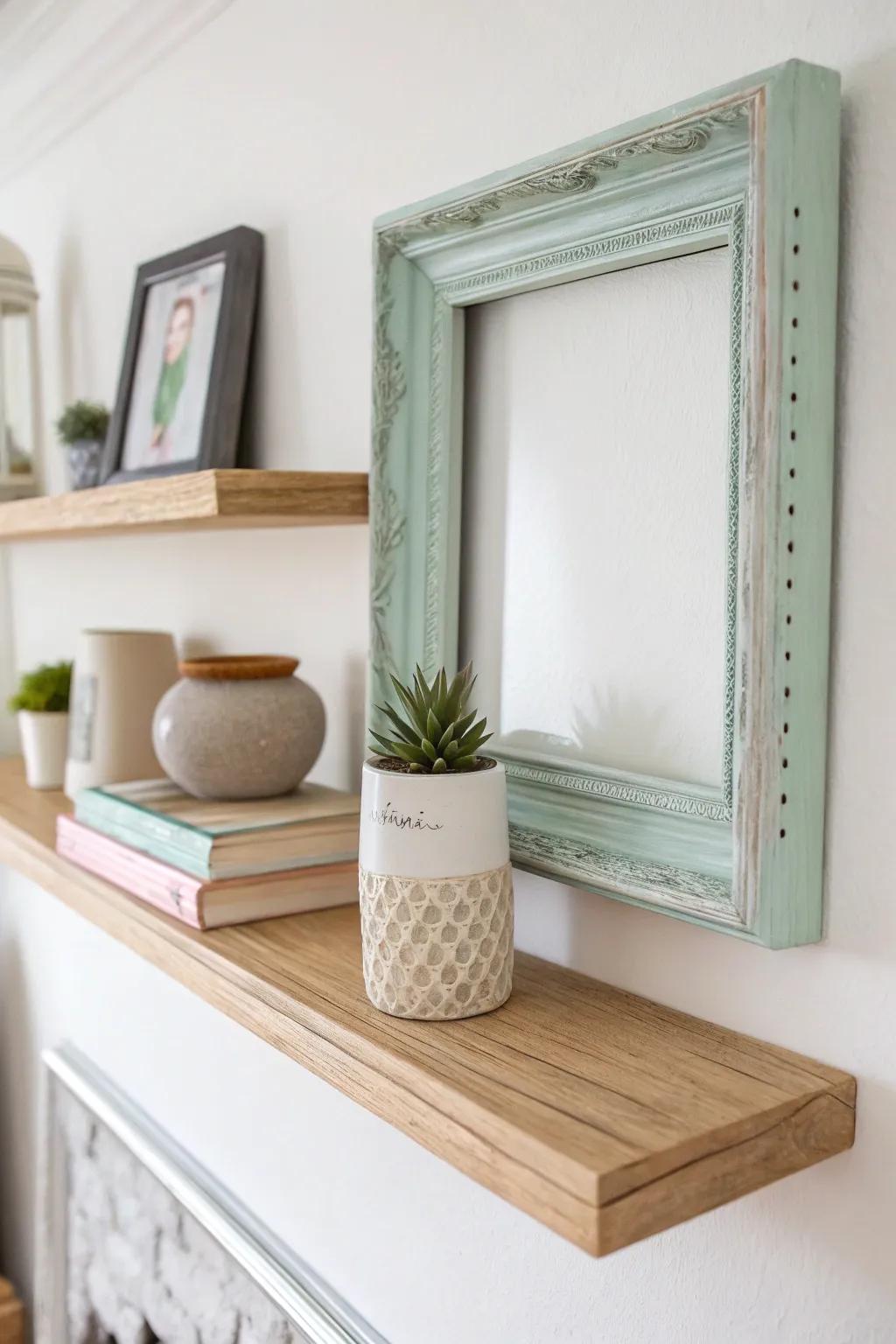 Transform vintage frames into chic shelves – a perfect blend of minimalism and boho charm.