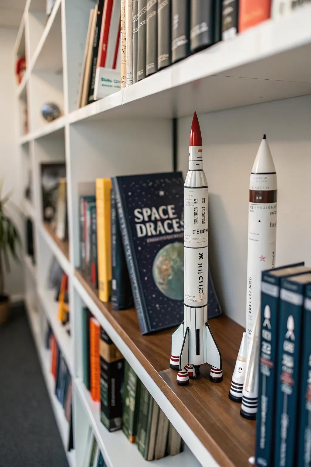 Add charm to your shelves with rocket models.
