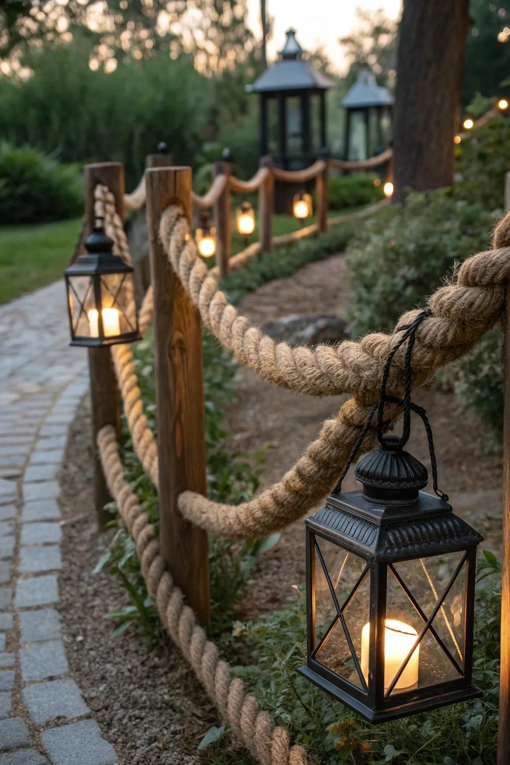 Create captivating outdoor spaces with the enchanting glow of rope and lantern combinations.