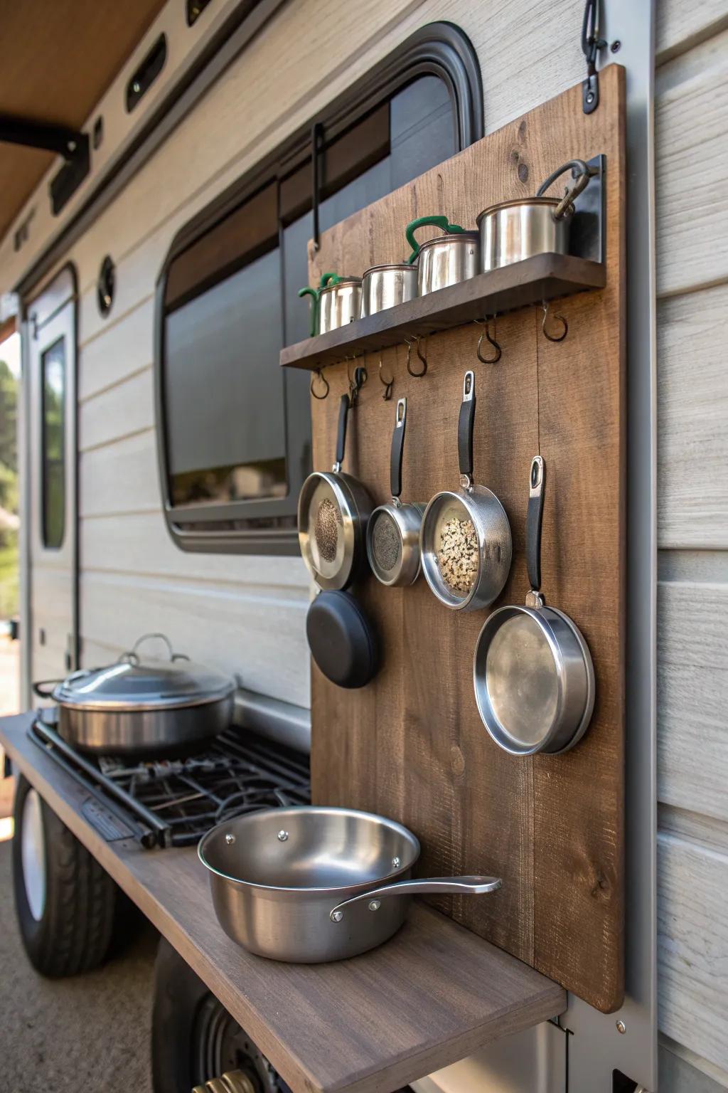 Maximize your RV kitchen space with stylish magnetic storage solutions.