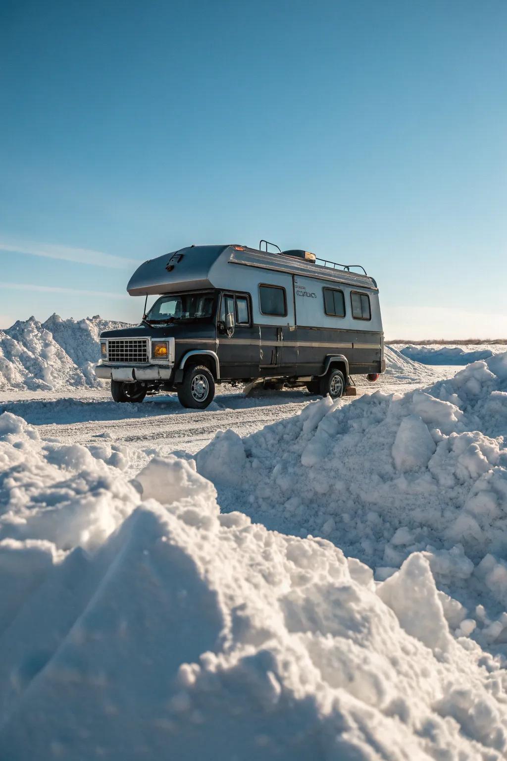 Harness the power of nature: Snow skirting for ultimate winter RV insulation.