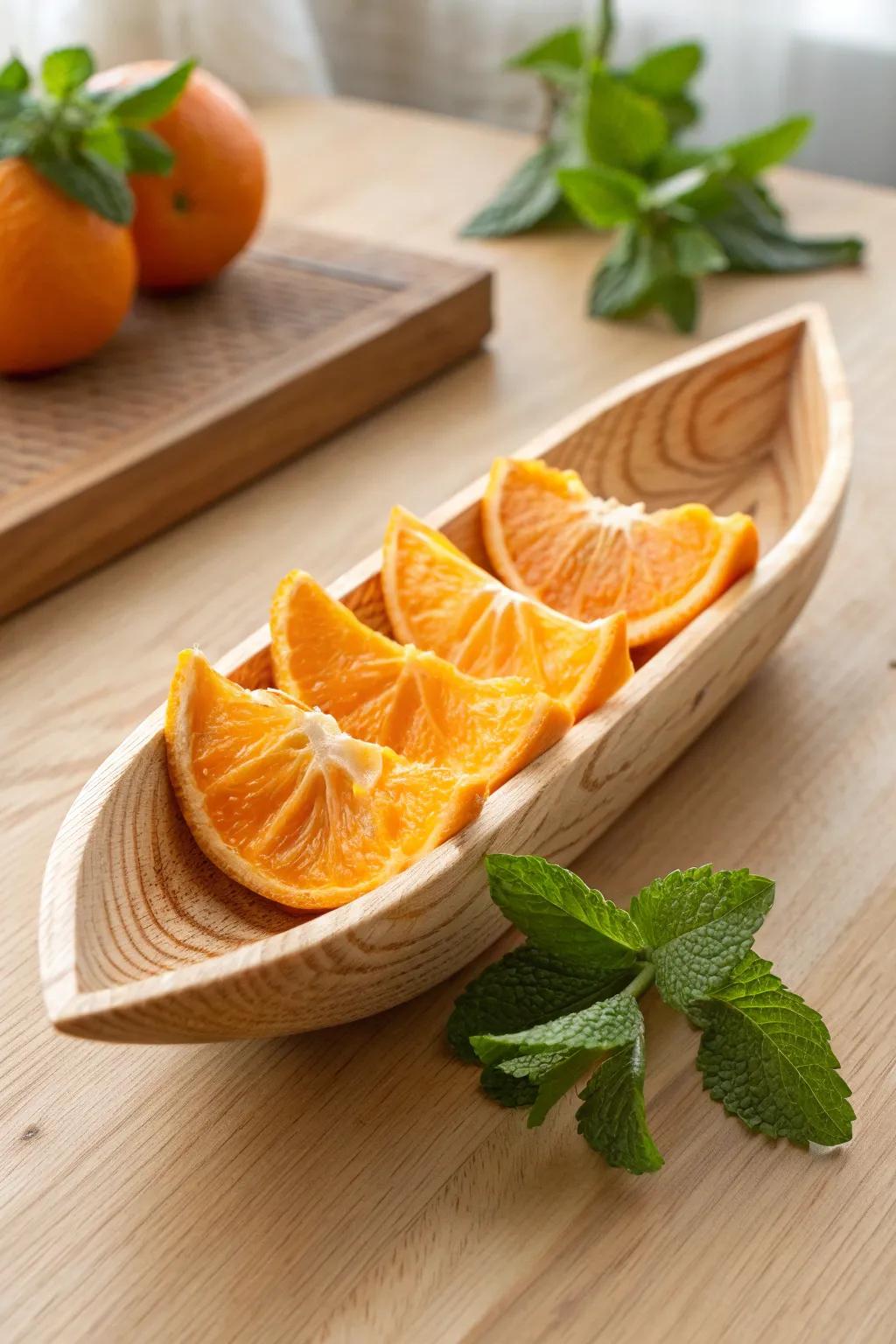 Sail away on a citrus breeze with this charming Orange Peel Canoe!