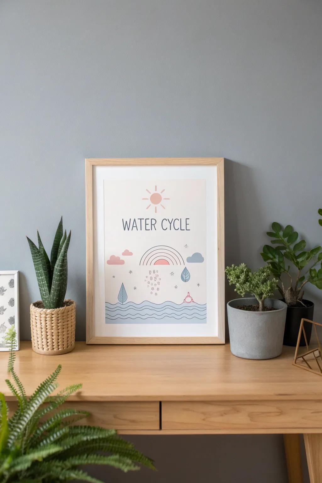 Simplify science beautifully with this minimalist water cycle poster, perfect for inspiring young minds.