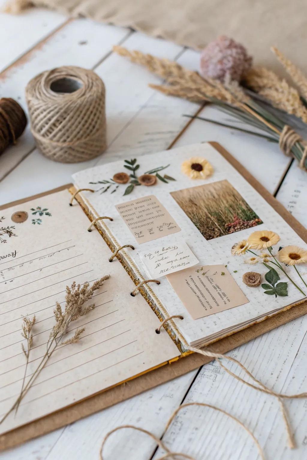 Embrace the rustic charm with vintage papers and simple elegance. #ScrapbookArt #MinimalistCraft