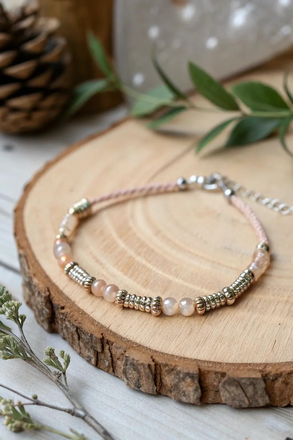 Elevate your style with a touch of metallic elegance in this beautifully crafted seed bead bracelet.