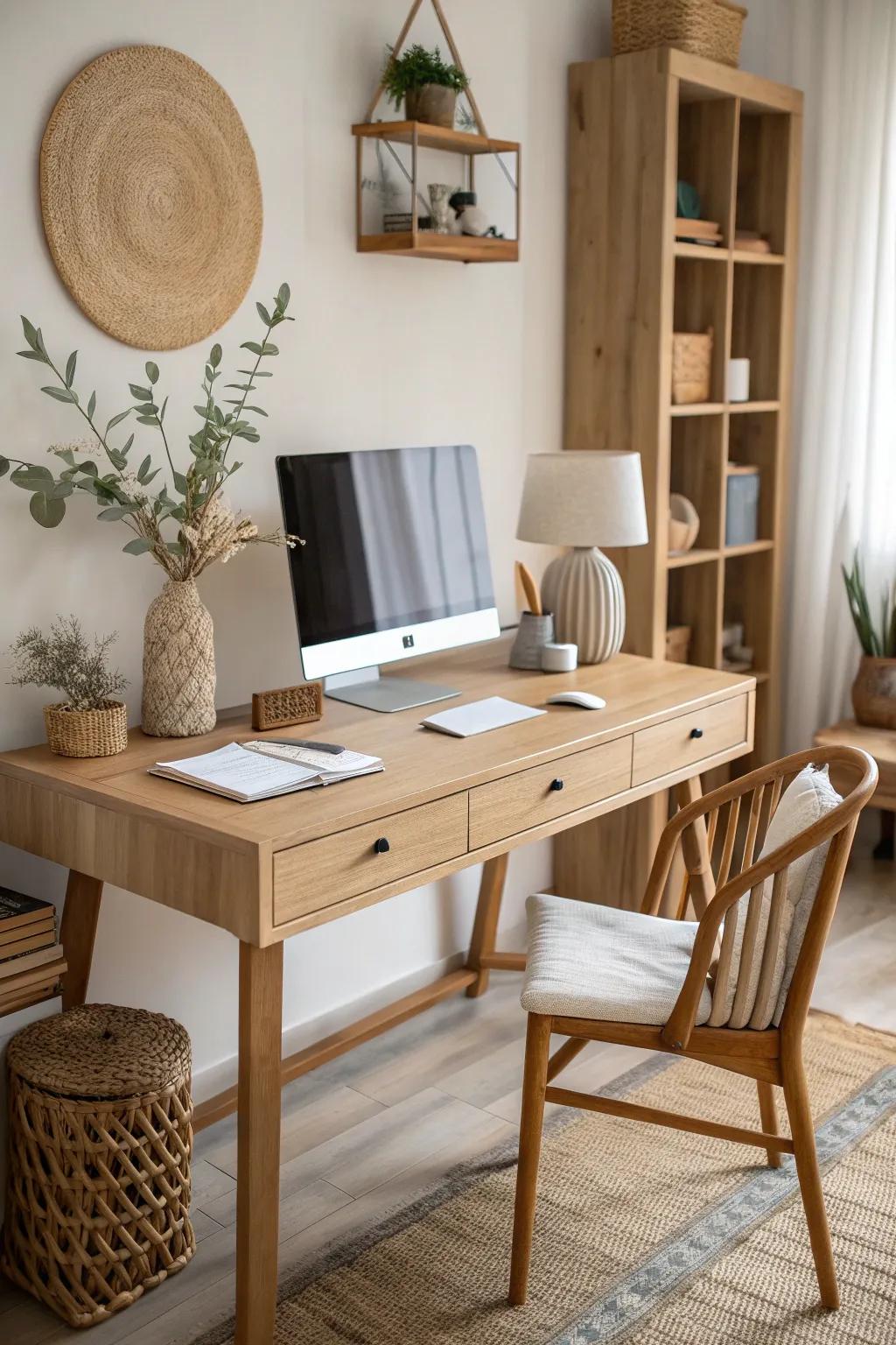 Transform your workspace into a sanctuary of creativity with minimalist elegance and a touch of Boho charm.