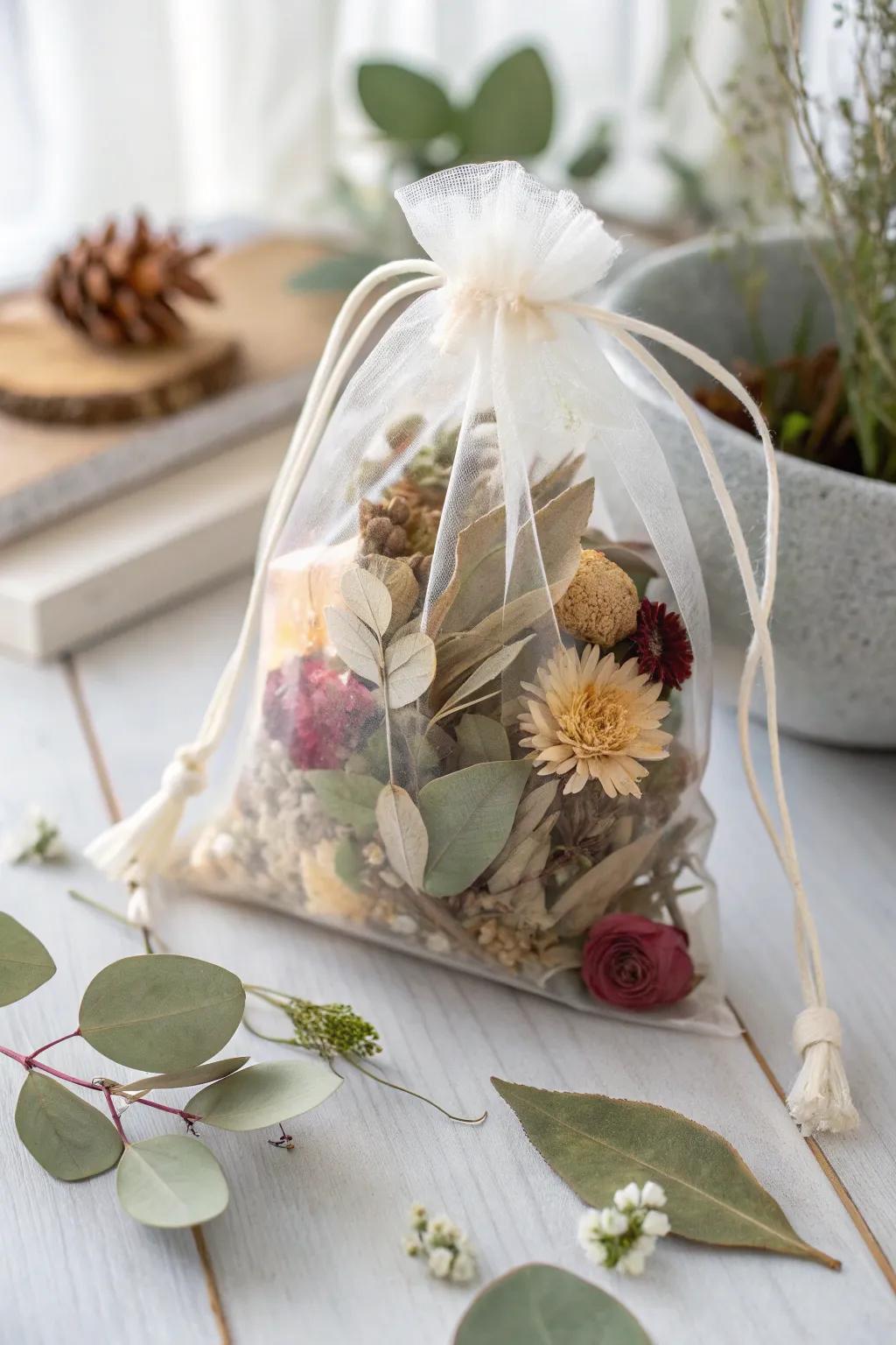 Bring the outdoors inside with this exquisite Mini Garden Bag, a sensory experience wrapped in natural beauty.