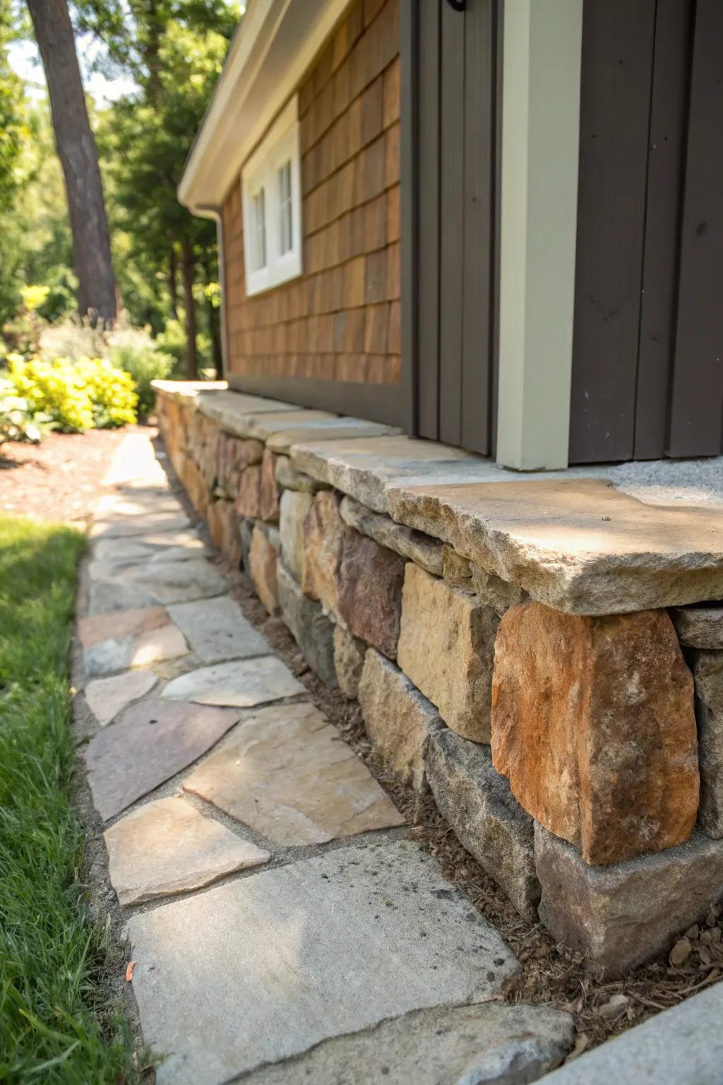 Elevate your shed's aesthetic with the timeless elegance of natural stone skirting.