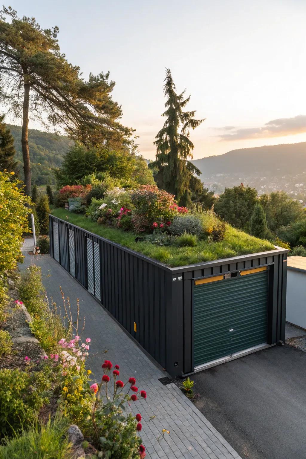 Elevate your garage game with an eco-friendly green roof for a modern and sustainable touch.
