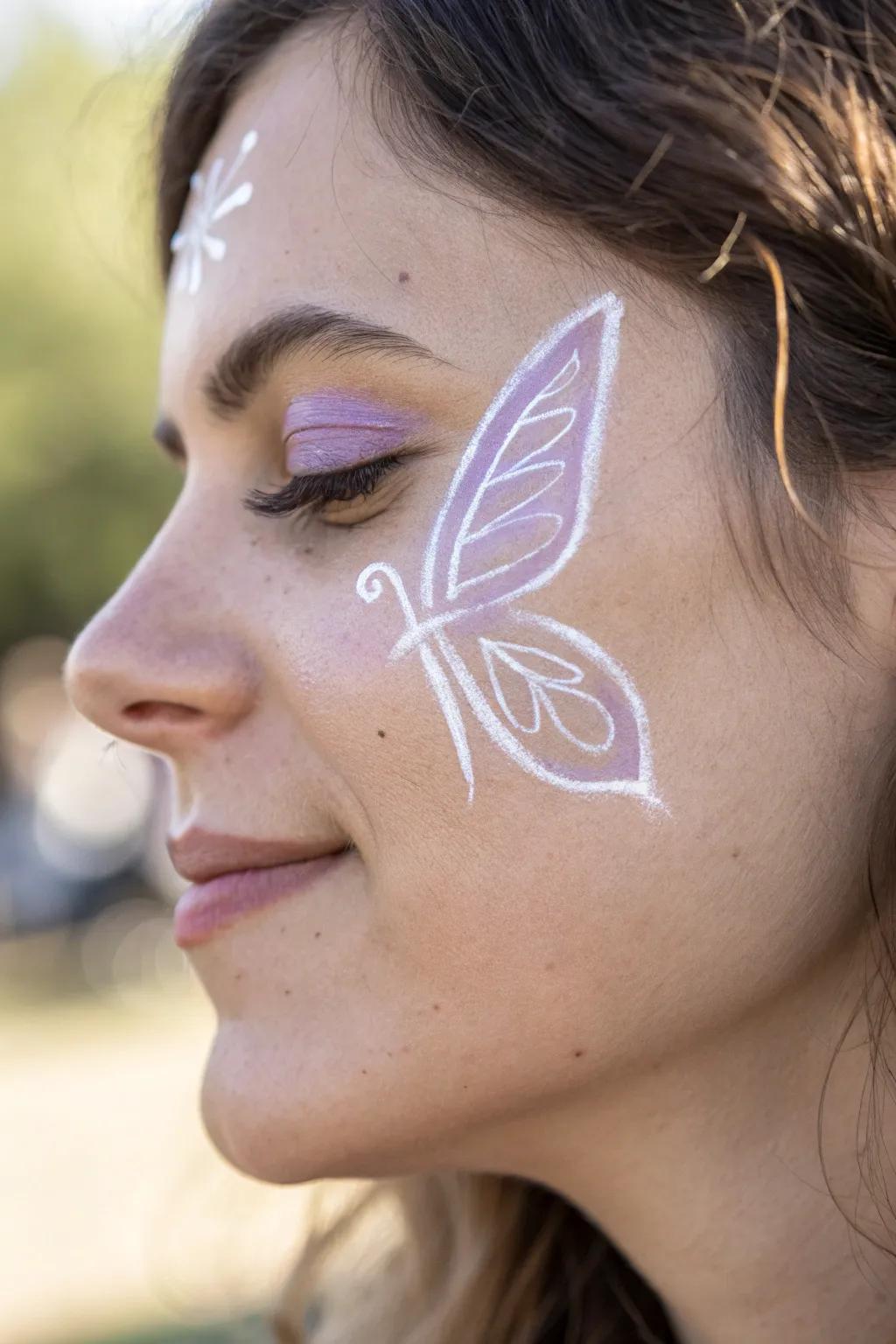 Embrace simplicity with this minimalist butterfly face paint, perfect for a touch of elegance.