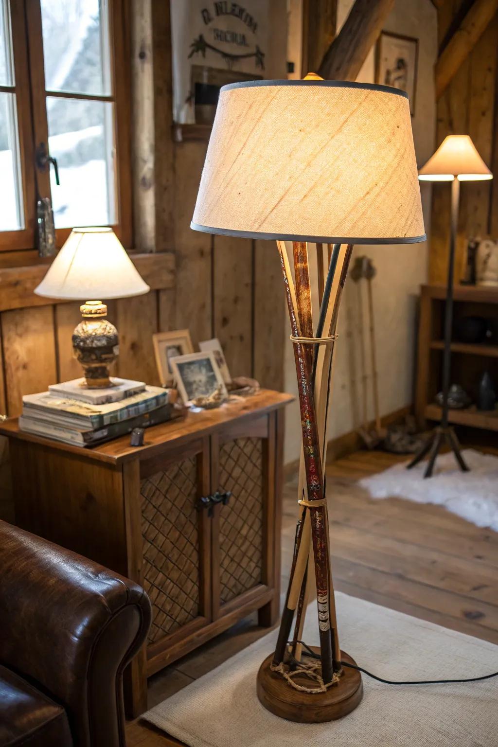 Illuminate your space with ski pole lamps for a unique touch.