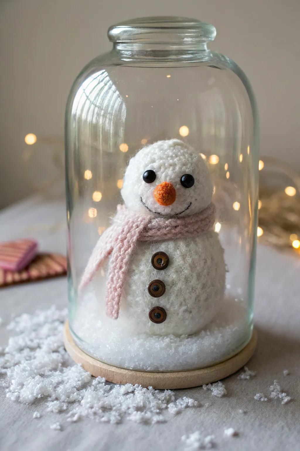 Capture the magic of winter with this enchanting 'Snowman in a Jar'—a perfect blend of minimalist beauty and whimsical charm, ideal for your cozy home decor.