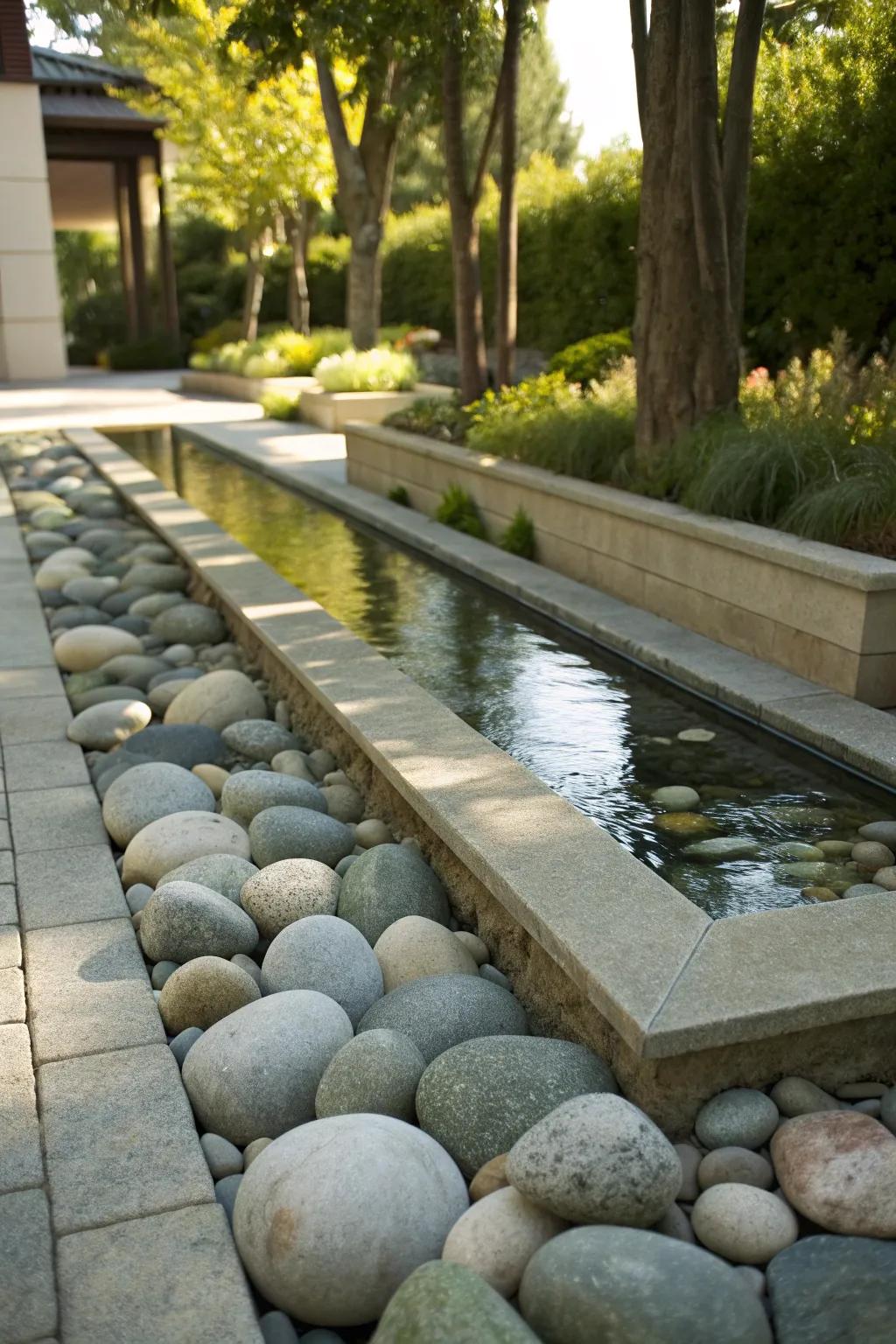 Elevate your garden's serenity with the natural beauty of stone-edged water features.