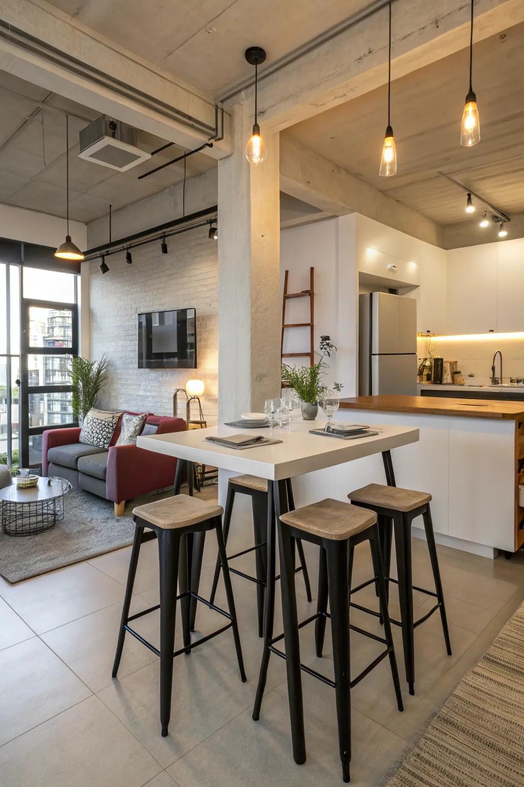 High-top tables add a casual, café feel to dining areas.