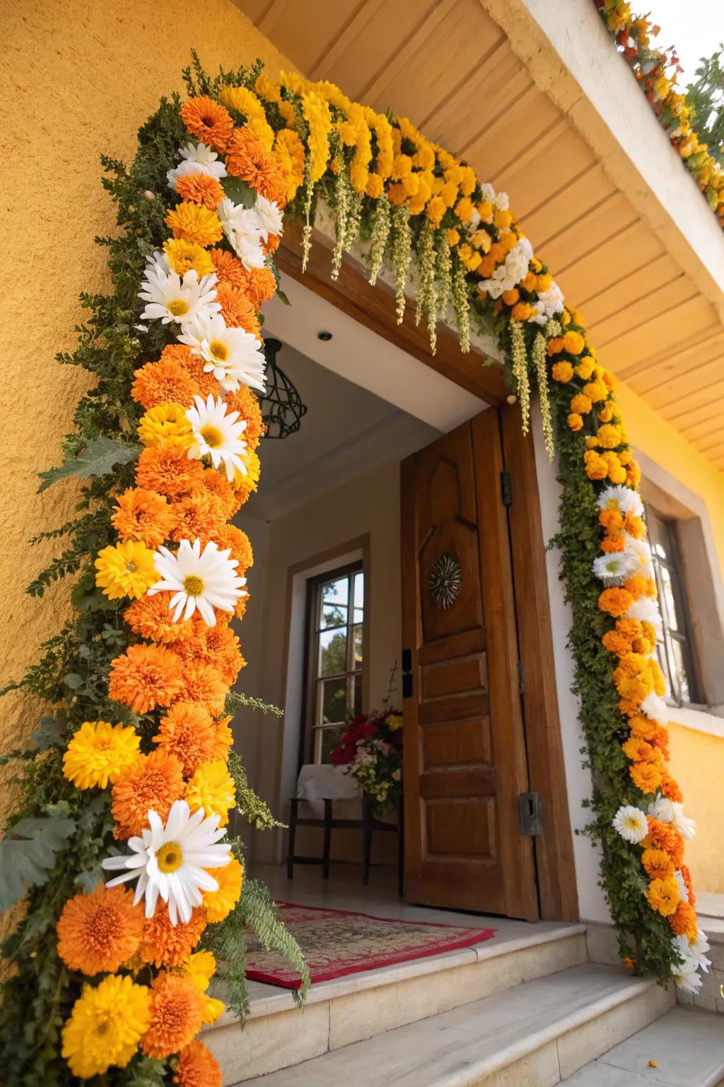 A radiant floral garland that brings nature's beauty to the party.
