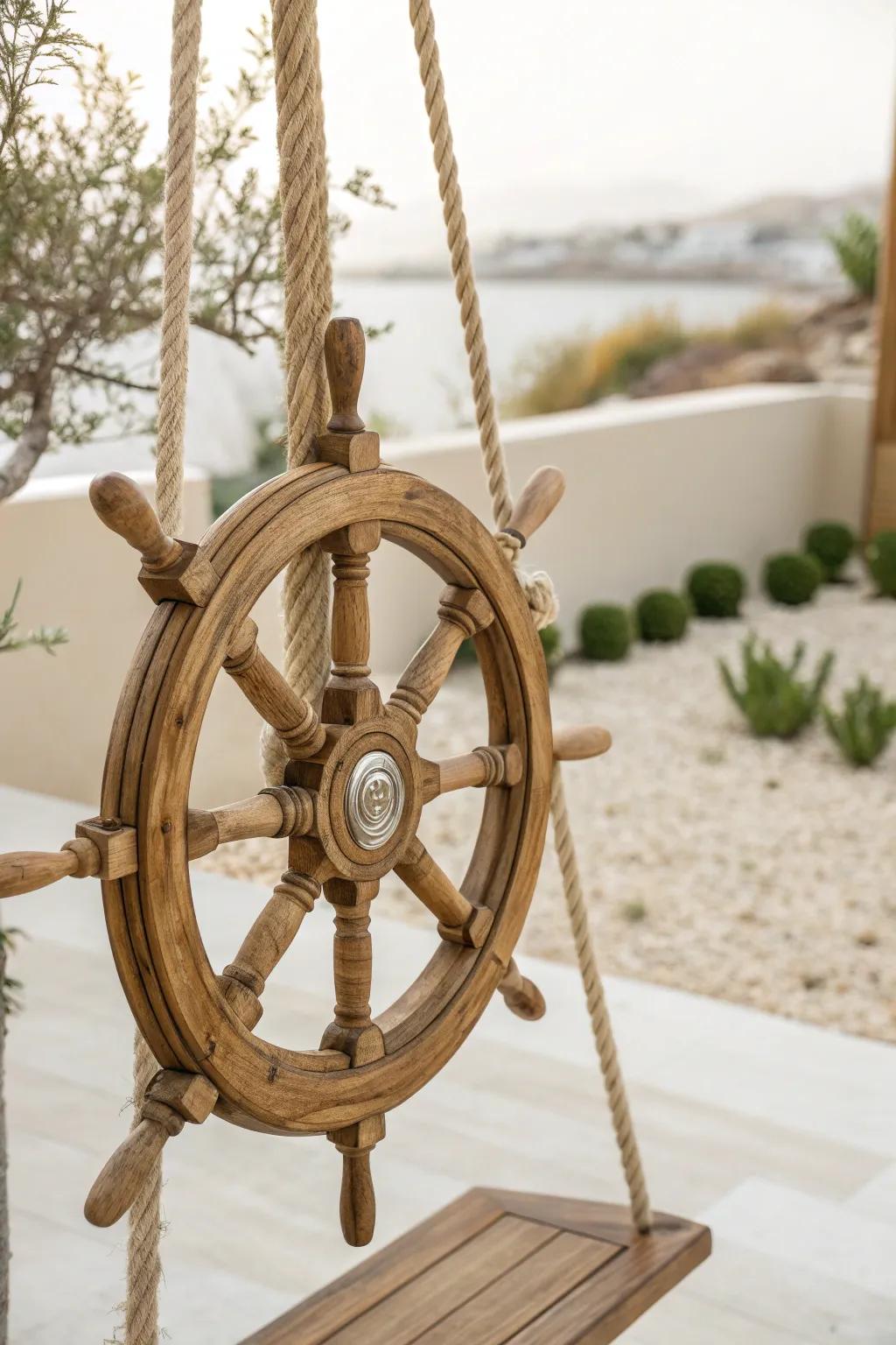 Set sail on endless adventures with this stunning ship's wheel swing set accessory.