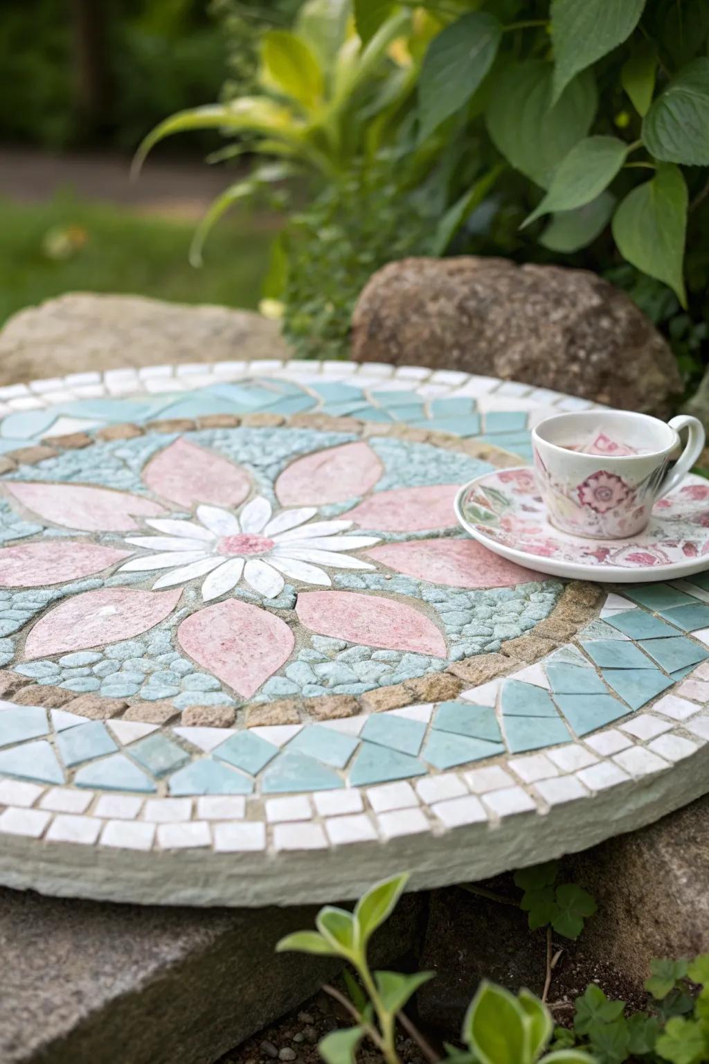Transform your garden with the enchanting beauty of teacup mosaic art, where creativity meets craftsmanship.