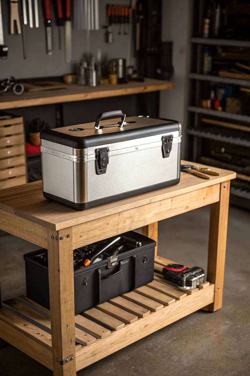 Elevate your workshop with a custom-integrated toolbox that blends style and function effortlessly.