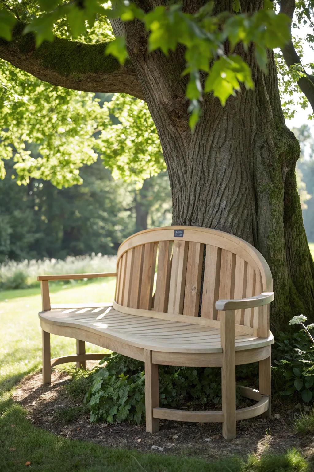 Elevate your outdoor moments with this stunning tree bench, where comfort meets natural elegance.
