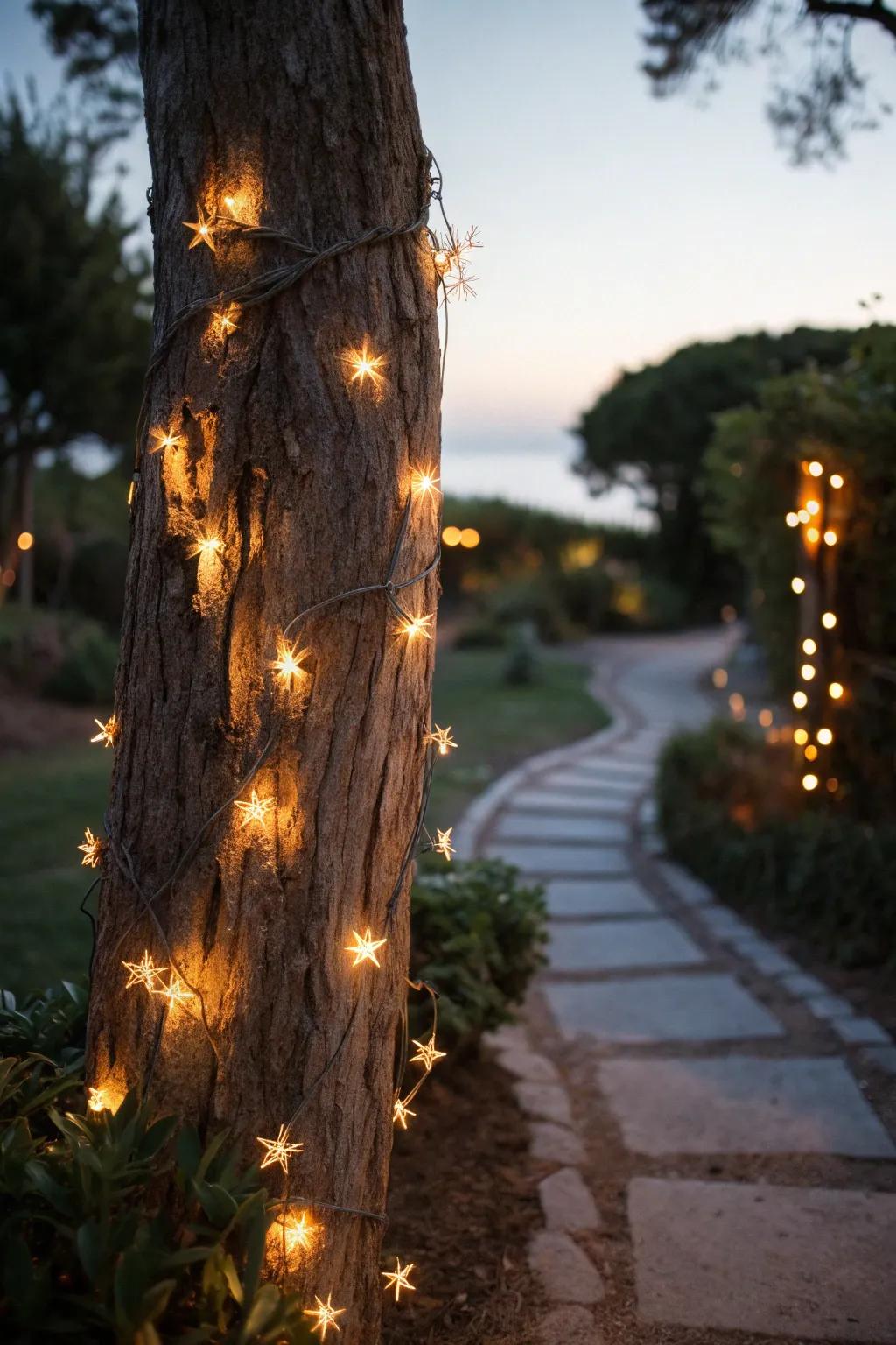 Illuminate your garden path with magical solar-lit tree trunks.