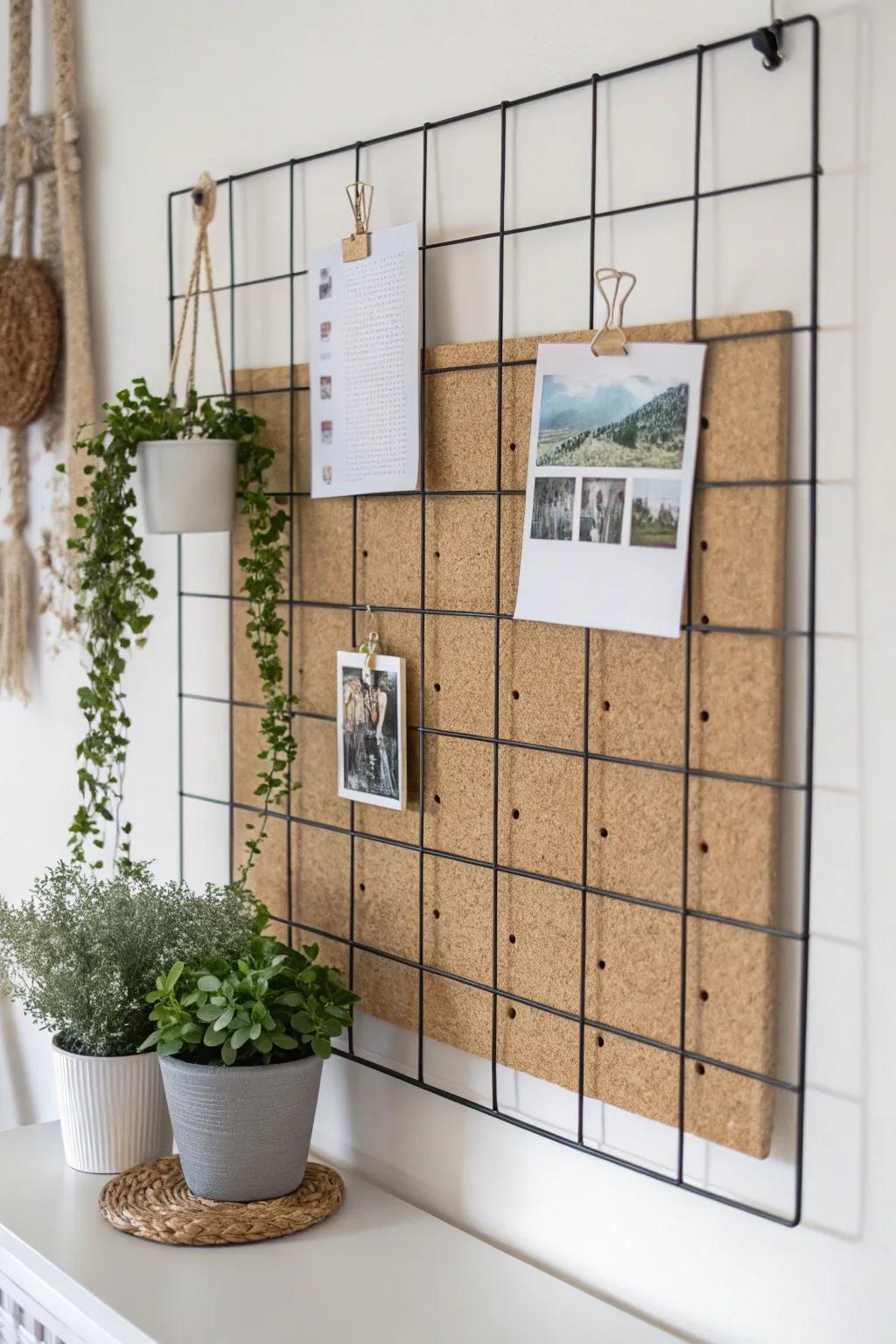 Elevate your workspace with a chic cork and wire combo board—where organization meets style.
