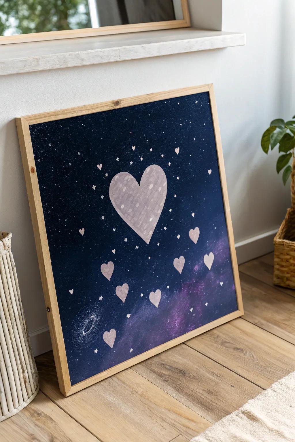 Discover love in the stars with this enchanting galactic heart canvas, perfect for a minimalist Valentine's Day touch.