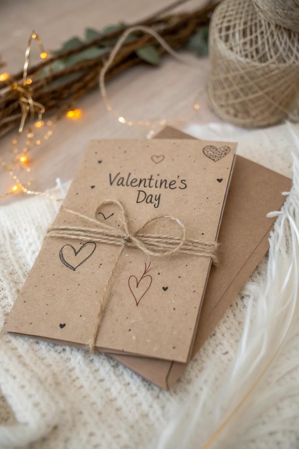 Celebrate love with a touch of rustic charm. This handcrafted Valentine's Day card speaks volumes with its simplicity and natural beauty.