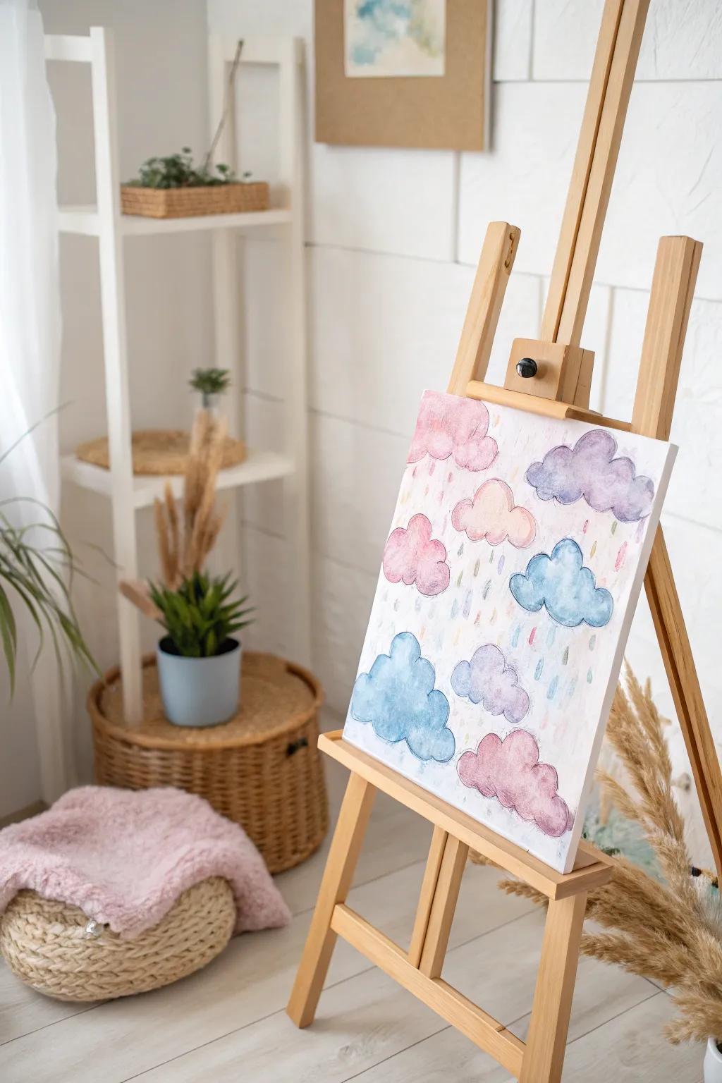 Capture the sky's ever-changing beauty with whimsical watercolor clouds.