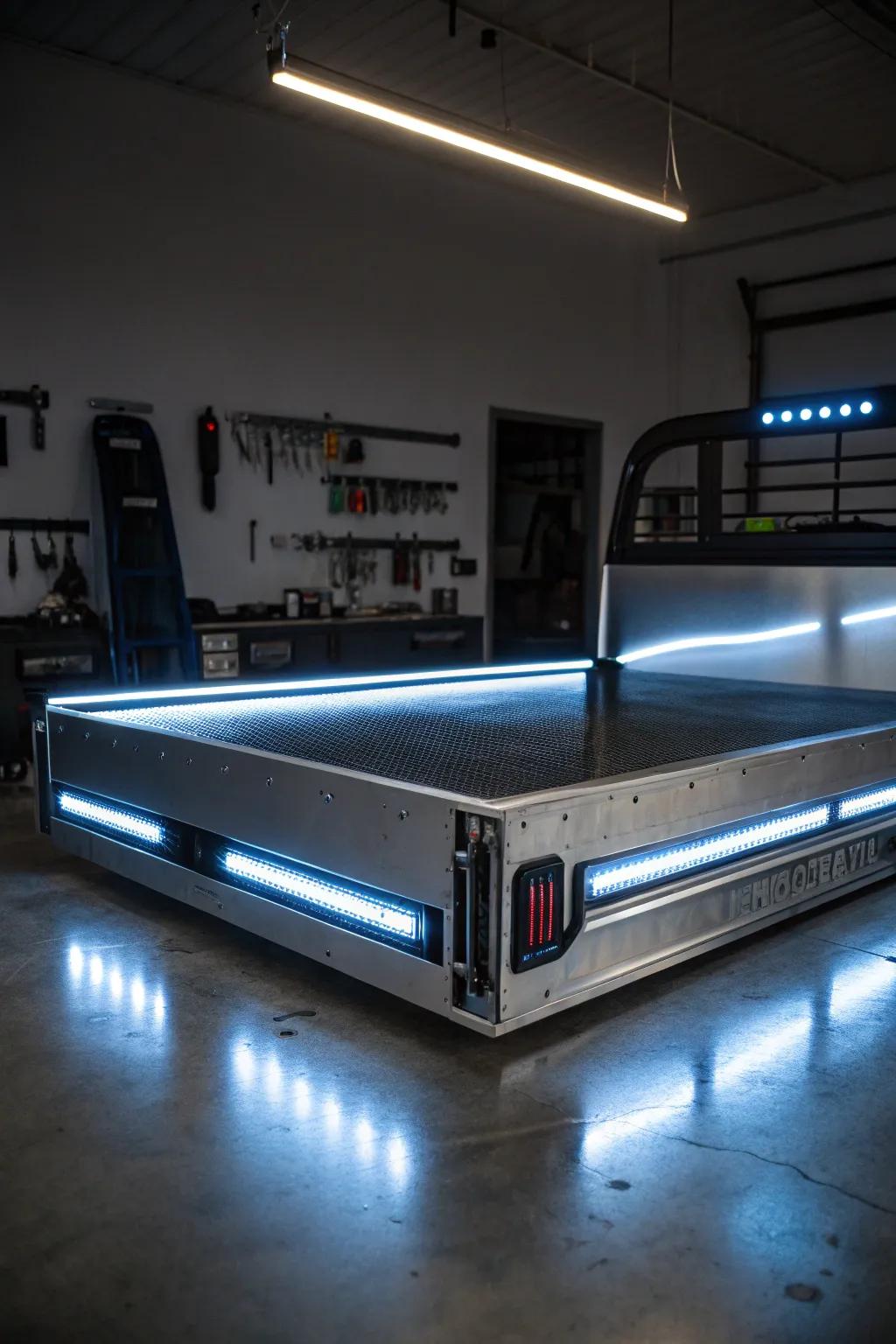 Transform your workspace with custom LED lighting for a seamless night-time welding experience.
