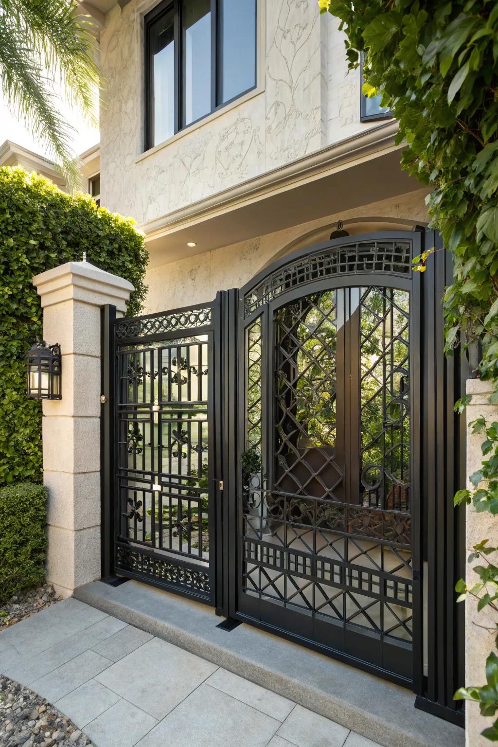 Elevate your home's entryway with a bespoke metal gate that combines security and style.