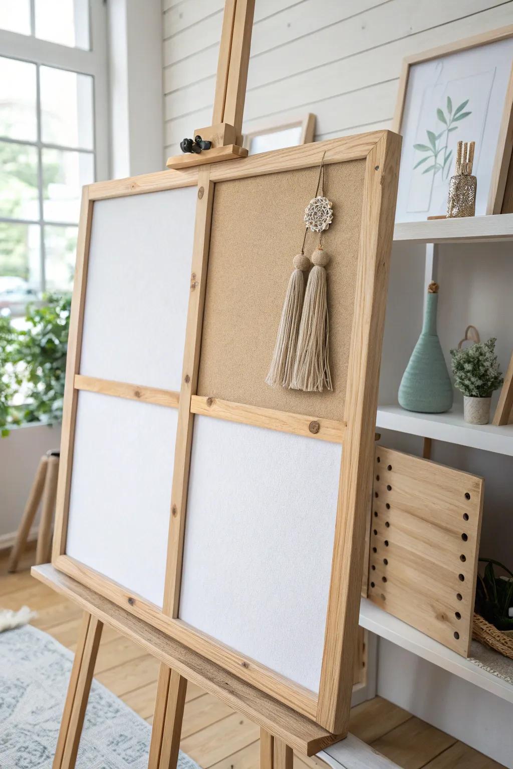 Elevate your space with a minimalist white wood bulletin board that marries functionality with Scandinavian elegance.