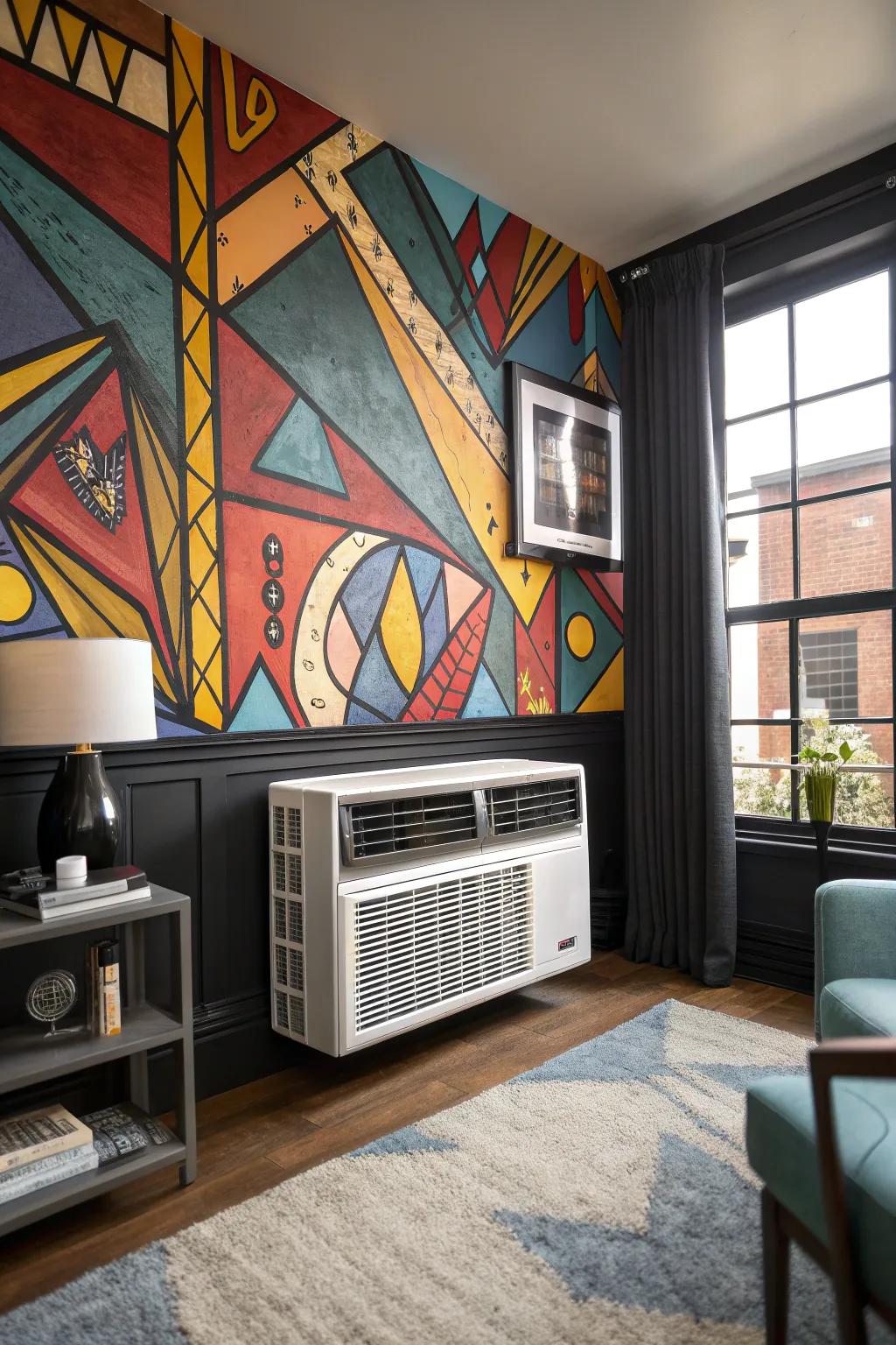 Transform your AC into a masterpiece with a bold and colorful frame. #HomeDecor #CreativeDesign