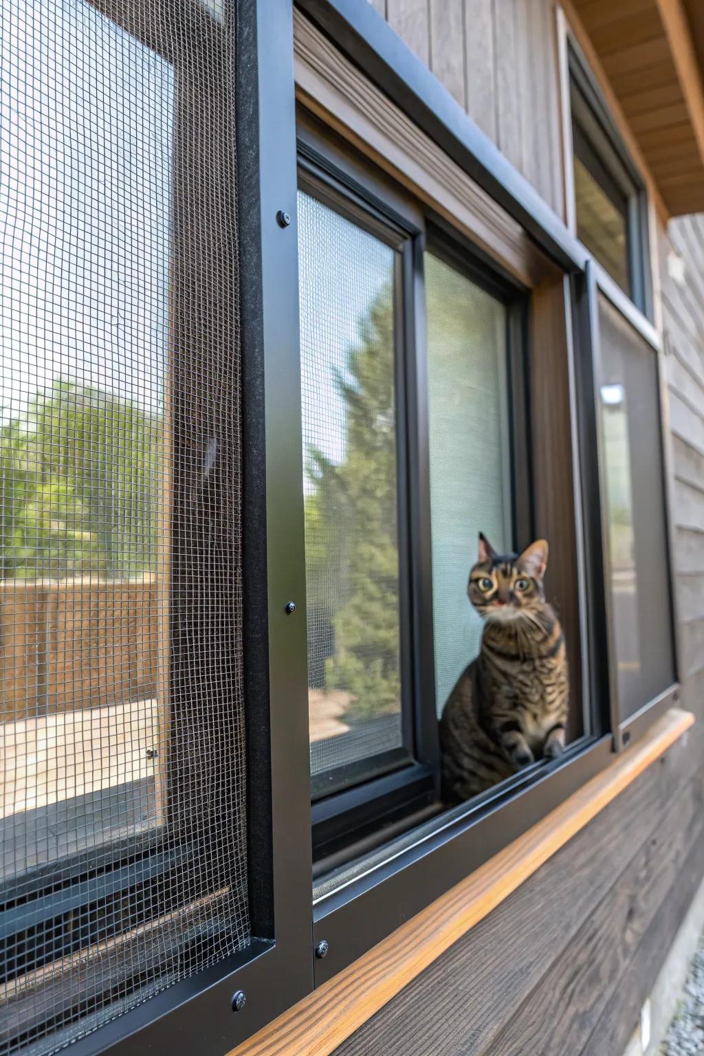 Ensure your feline friend’s safety and comfort with a stylish, pet-resistant window catio screen.