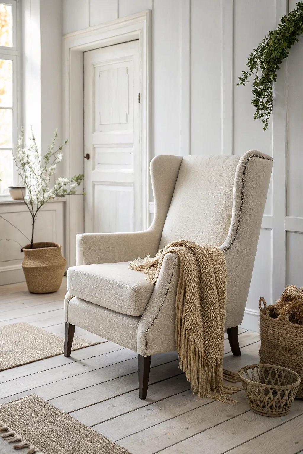 Bring the outdoors in with durable yet stylish upholstery for your wingback chair. Perfect for minimalist and boho-inspired spaces!