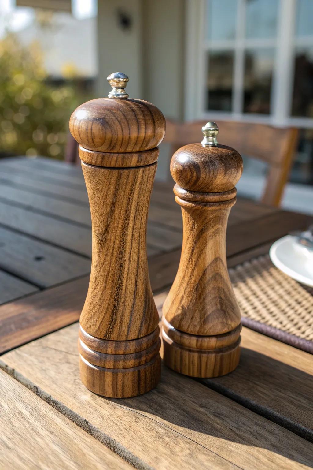 Elevate your dining experience with these handcrafted wooden salt and pepper shakers, combining style and functionality.