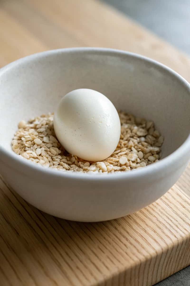 A cozy nest for your egg: simplicity meets innovation with a cereal cushion.