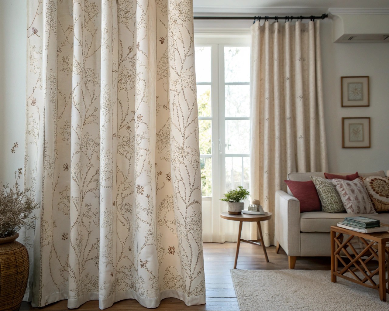 Adding patterned curtains for a touch of style and interest in small spaces.