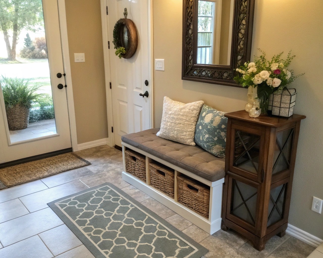Benches provide flexible seating options across various rooms.