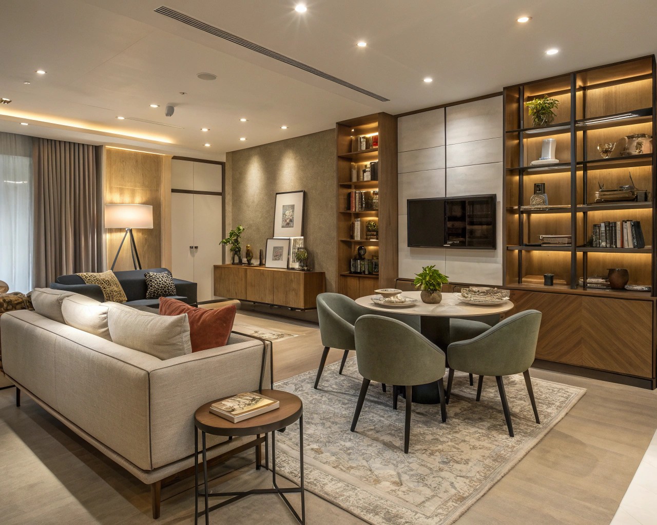 Creating focal points with versatile furniture to anchor room design.