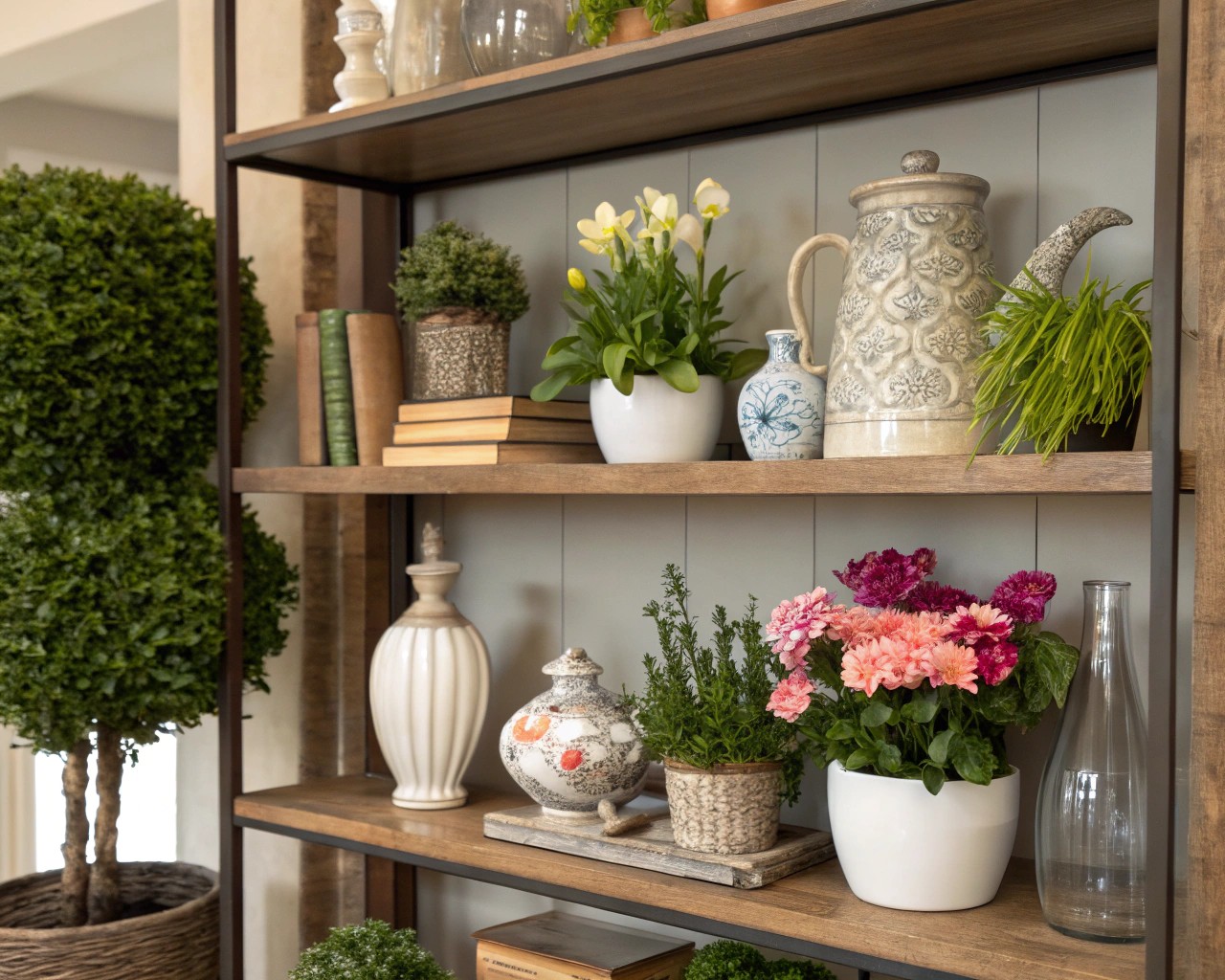 Incorporate plants and natural materials to add life and texture.