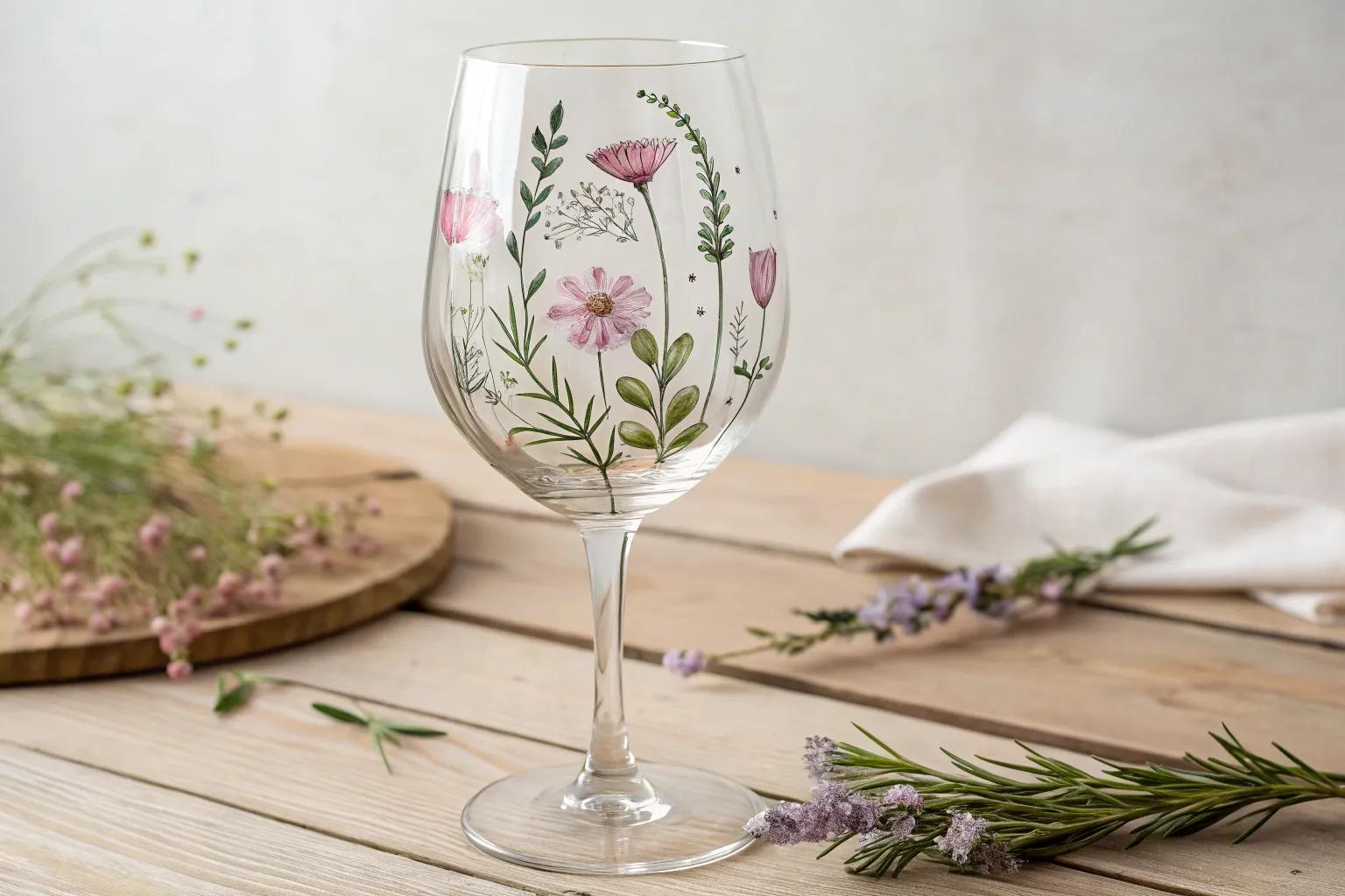20+ Charming Wine Glass Painting Ideas: Floral Designs